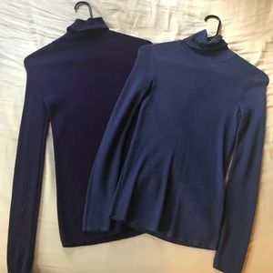 Lot of 2 Extra Fine Merino Wool Ribbed Turtlenecks